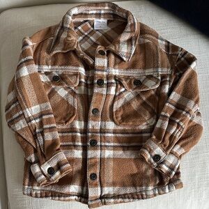 Little Co. Kids Tan Plaid Flannel Shacket